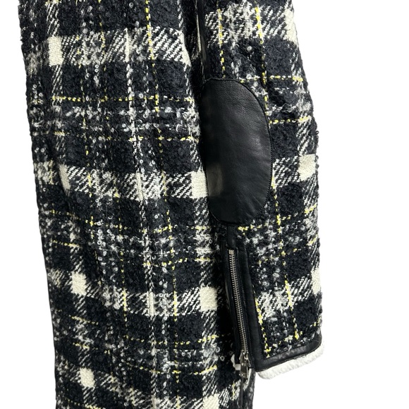 VERONICA BEARD Rare Mohair Coat • Black White Plaid Teddy Jacket Leather Accents - Picture 14 of 15
